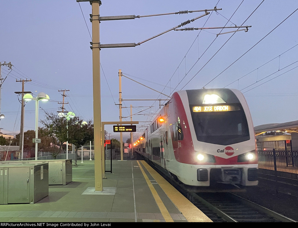 Caltrain Stadler Set arriving into Millbrae Station